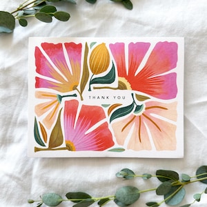 Hand Illustrated Lush Botanical Thank You Cards, Ivory, Set of 8, 16 or 24, Blank Inside