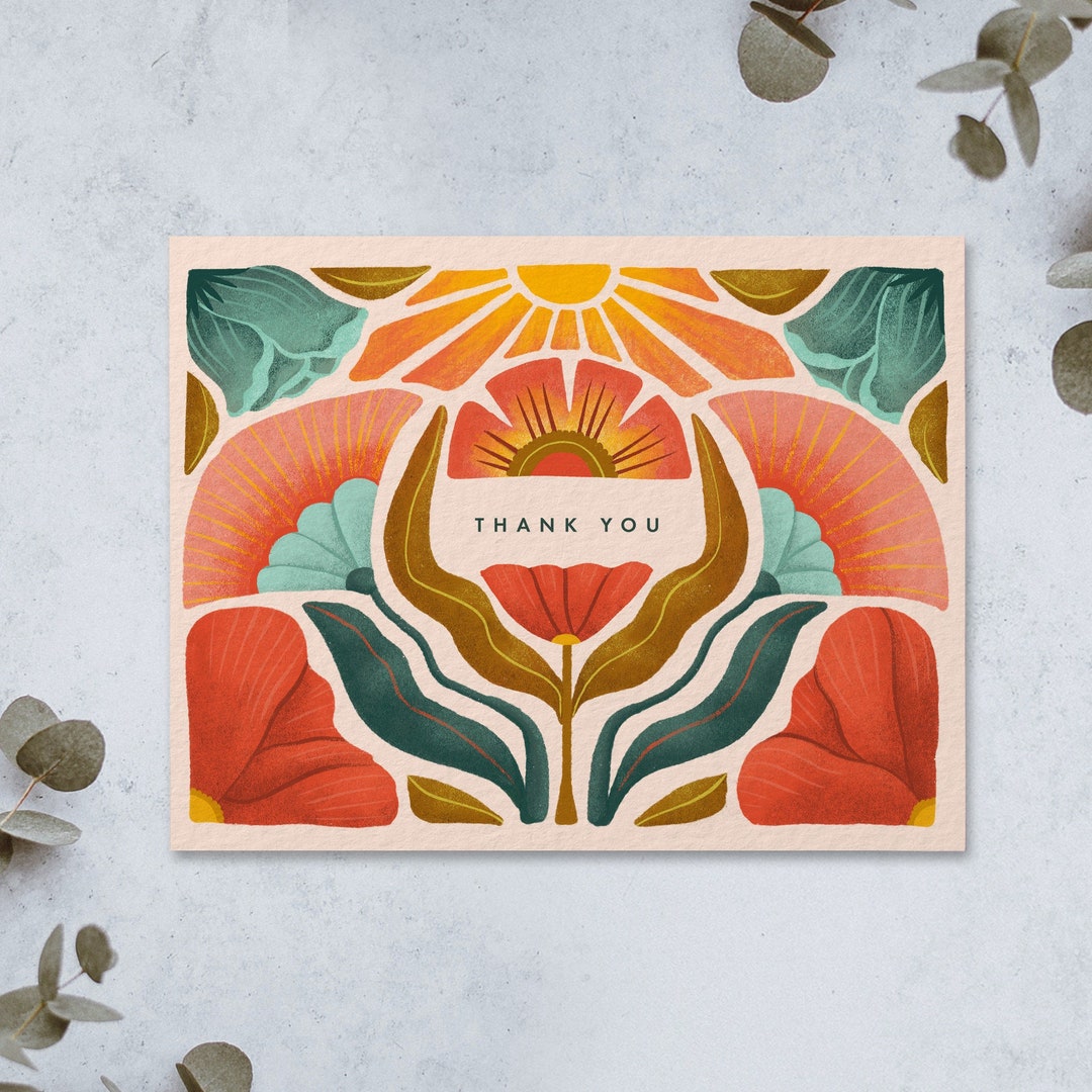 Hand-illustrated Floral Thank You Cards: Sunny Blooms, Blank Inside - Etsy