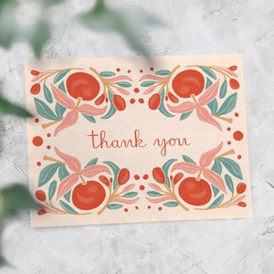 Hand Illustrated Rome-Inspired Arancia Rossa Thank You Cards, Blood Orange, Set of 8 or 16, Blank Inside