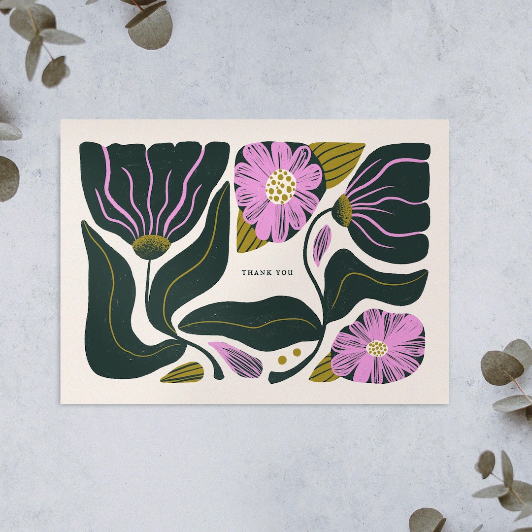 Hand Illustrated Lavender Thank You Cards: Earthy Floral Note Set - Etsy