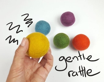 Gentle Rattle Wool Cat Toys, 5x 6cm Wool Felt Balls, Mix of Earthy Rainbow Coloured Felt Balls, Catnip Pet Stocking Stuffer