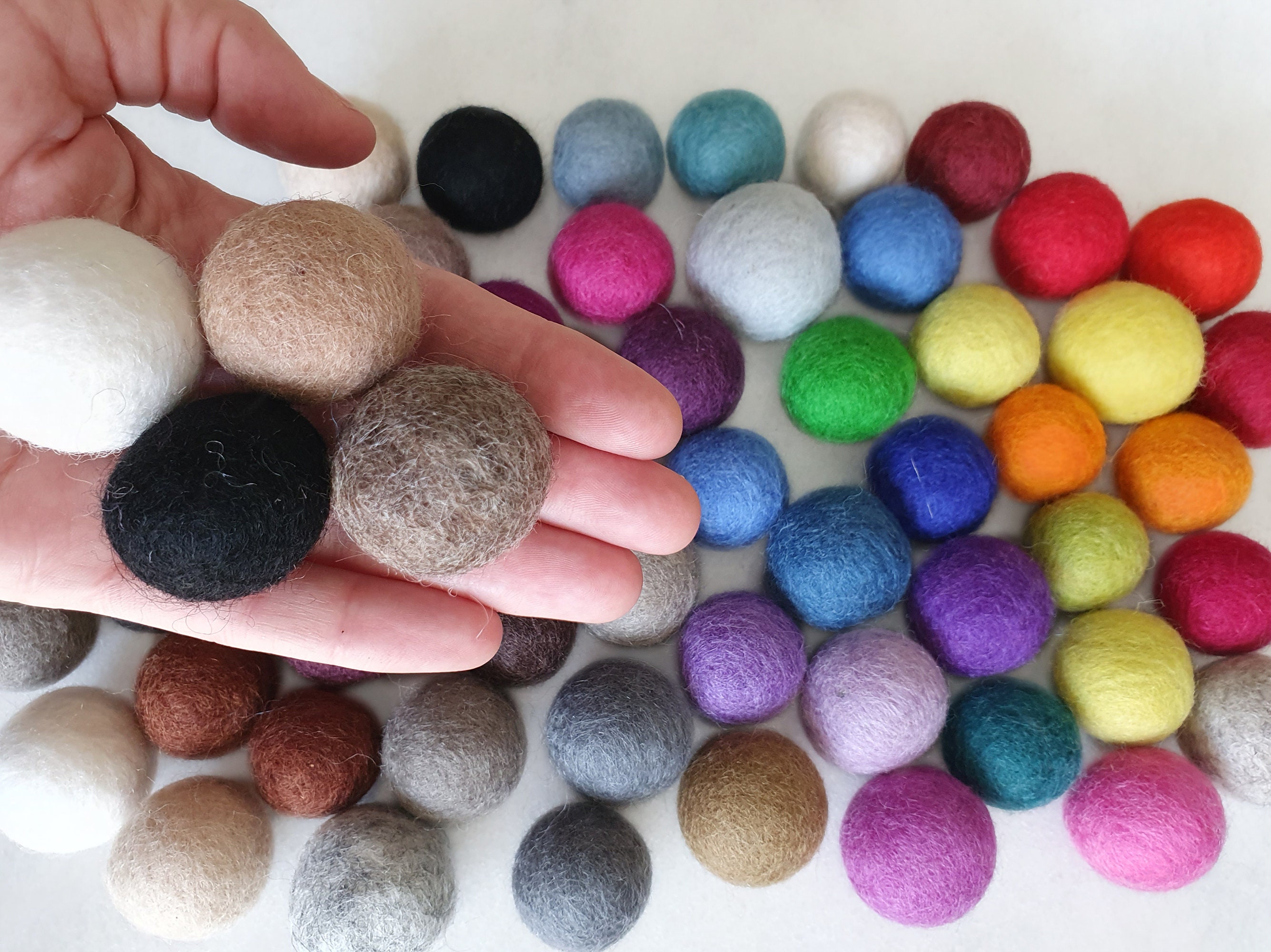 Handmade Wool Felt Balls, 3cm Diameter, Jewel Tone Rainbow Colors, Set of 36