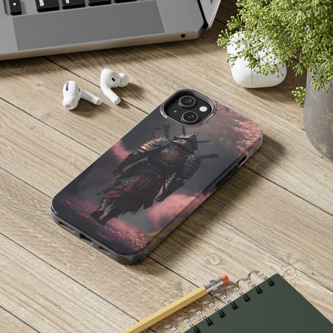 Cherry Blossom Samurai Phone Case, Warrior in a Garden Art, AI