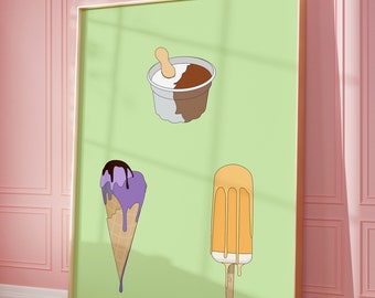 Stampa Gelato, Illustrazione Gelato, Arte da parete stampabile, Download digitale, Stampa Fine Art, Arte murale alla moda