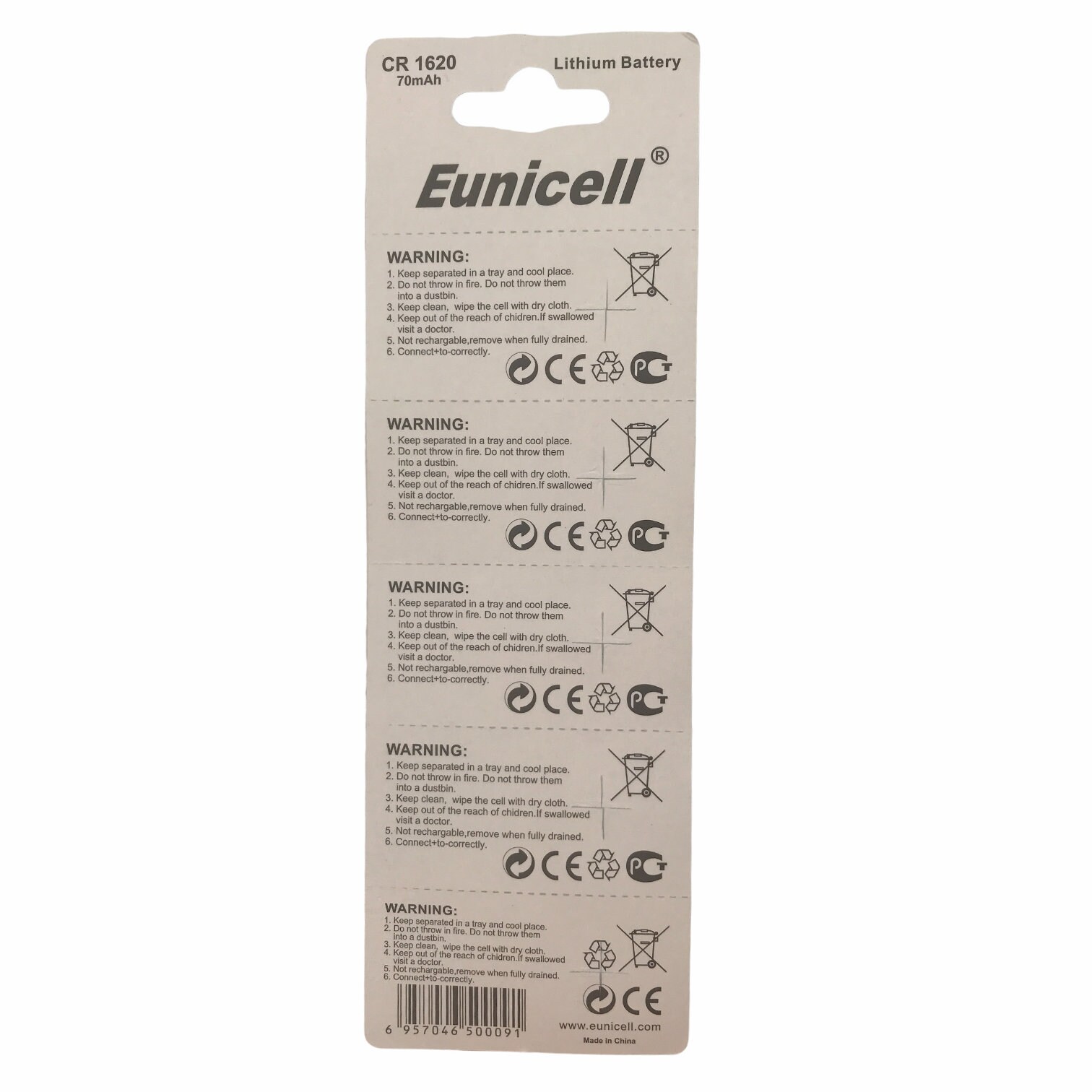 5 Pcs Eunicell CR-1620 3V Lithium Coin Cell Battery