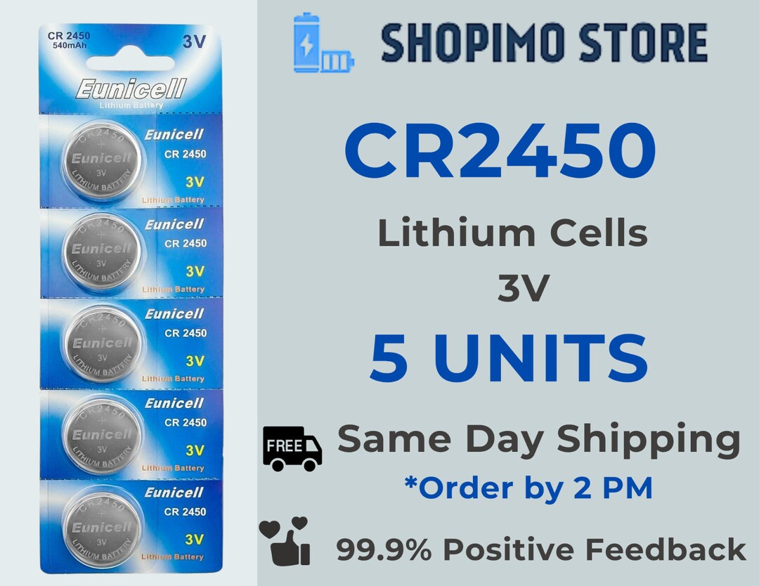 5 X CR2450 3V Lithium Coin Cell Battery DL2450 K2450L Button Etsy