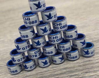 50 PCs- Aluminium and Plastic Pigeon Rings - Logo / Text / Number / Serial - 7mm and 8mm