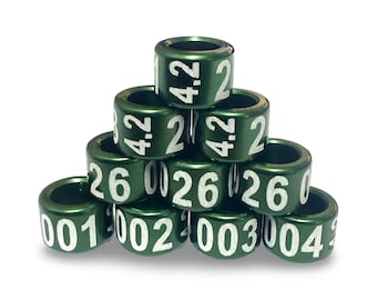 20 anillas de aluminio personalizadas para pájaros: verde, canario, loro y pinzón (de 2 mm a 14 mm)