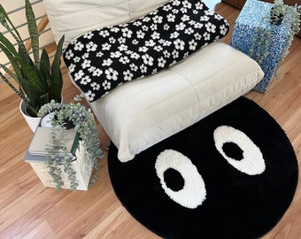 Black Tufted Rug, Circle Rug, Black Circle Rug, Round Rug, Black and White Rug, Eyes, Soft, Fun, Unique