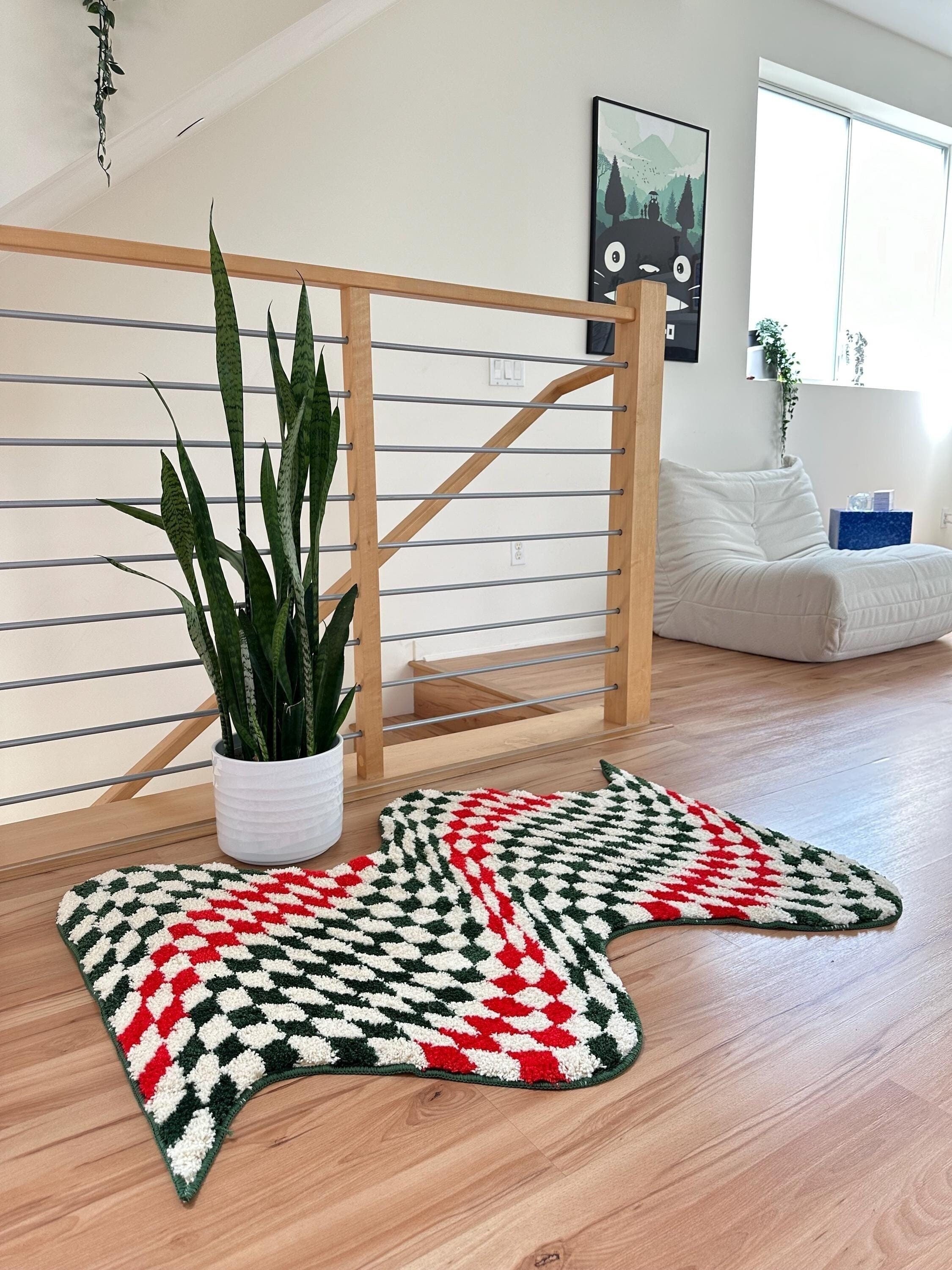 Funky Checkered Rug: Retro Wavy Runner, Maximalist Decor (47.2x27.5 ...