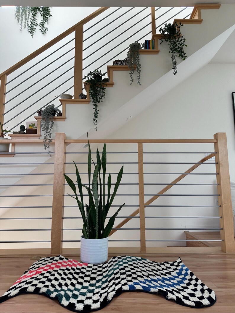 Funky Checkered Rug: Retro Wavy Runner, Maximalist Decor (47.2x27.5 ...