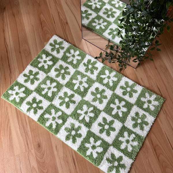 Alfombra de baño a cuadros florales: Alfombrilla de baño antideslizante de poliéster (79,4 x 50,8 cm)