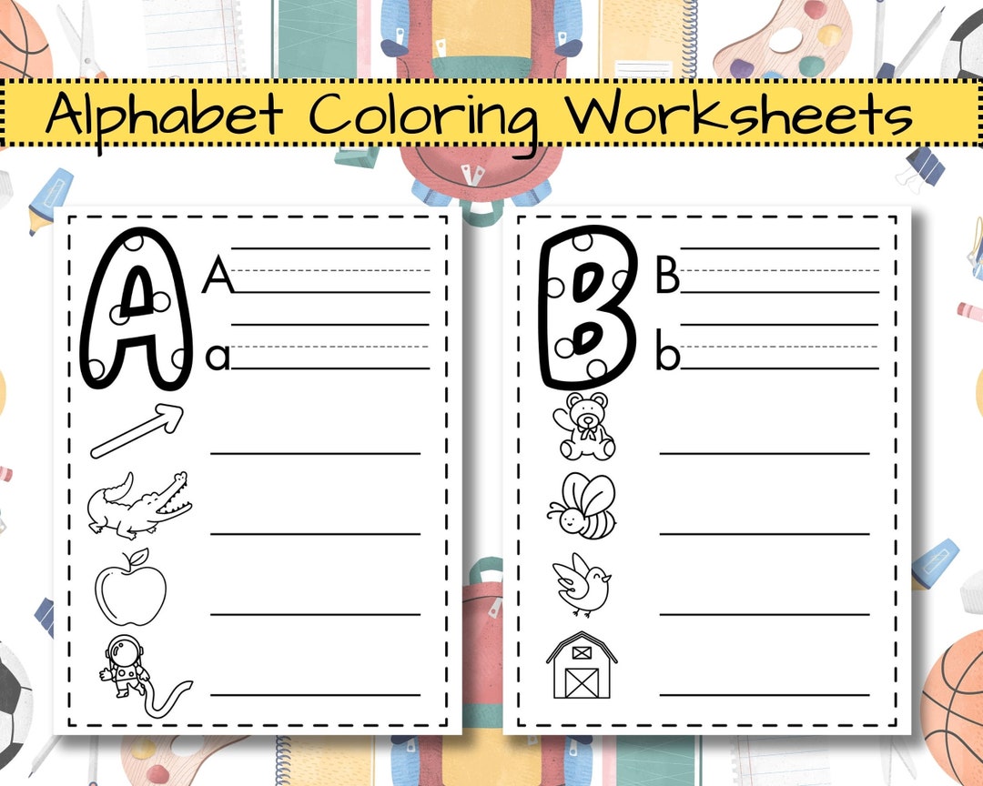 Printable Alphabet Coloring Worksheets Etsy