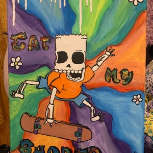 bart simpson skeleton on skateboard original painting