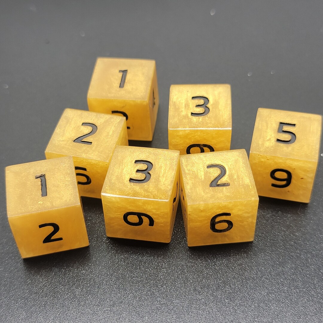 Gold D6 Sharp Edge Dice. Set of 7 D6. Dice Set. Etsy