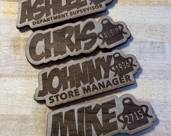 Personalized Walnut Wood Name Tag, Engraved Hardware Name Badge