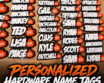 Personalized Hardware Name Tag WHITE, magnetic & pin. THD