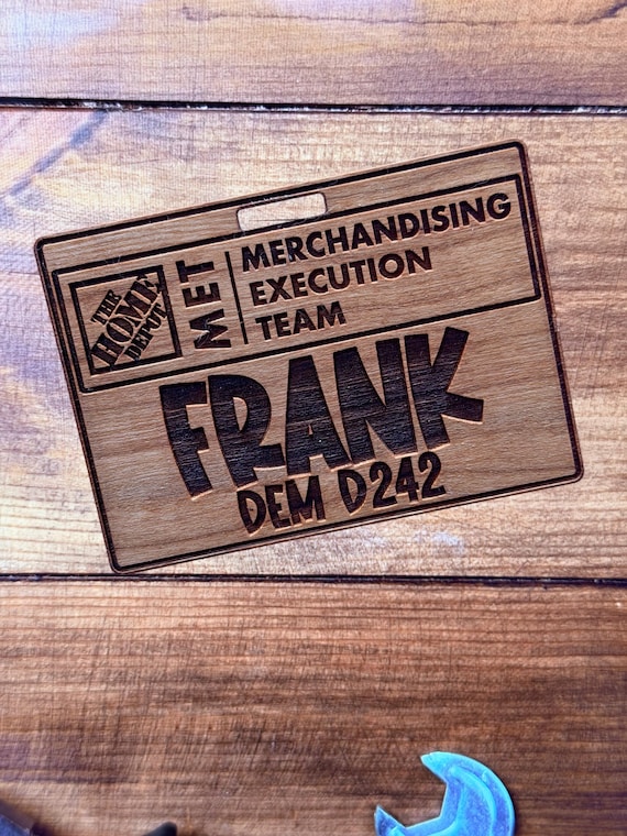 Personalized CHERRY Wood Name badge, Engraved Hardware MET tag