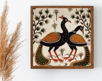 Peacock Indian Art, Floral & Nature Prints, Living Room decor, Printable, Indian Vintage, Palace Royal Painting, Poster, Wall Art, Paintings