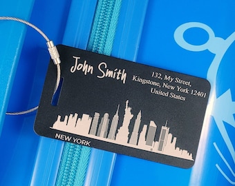 Custom Luggage Tag, Personalized Metal Suitcase Tags, 42 US Cities, Travel Essentials, Travel Accessories