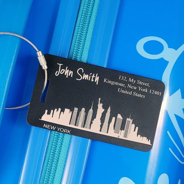 Custom Luggage Tag, Personalized Metal Suitcase Tags, 42 US Cities, Travel Essentials, Travel Accessories