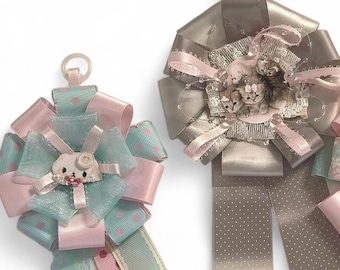 handmade ribbon rosette button pin badge bag charm accessory