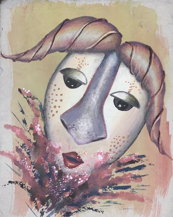 Mask Portrait 2, Archival Print - Gouache, 8x10