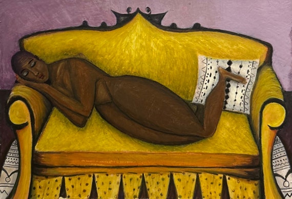 She Takes a Nap, Archival Print - Egg Tempera, 9x13