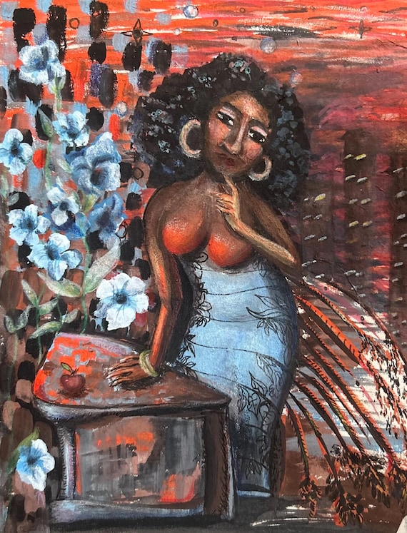 Evelyn Portrait,  Archival Print - Gouache and Ink, 9x12