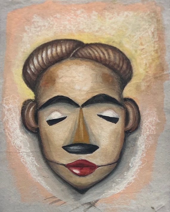 Mask Portrait 1,  Archival Print - Gouache, 11x14