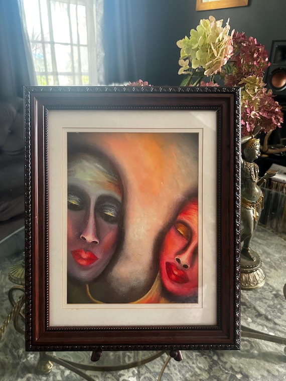 Peace, OOAK framed oil pastel print