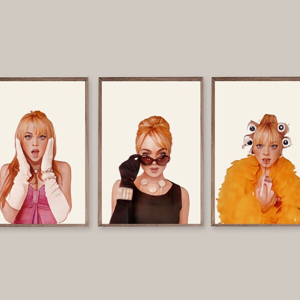 Set of 3 Confessions of a Teenage Drama Queen | move art | wall art | Wall Decor | Portraits | Lindsay Lohan art