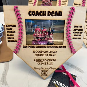 Personalized Softball/Baseball Coach Photo Frame – Custom Team Gift with Player Names | Wood & Acrylic Baseball Coach Gift