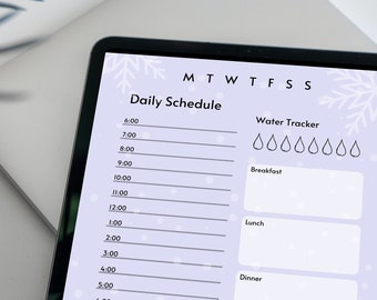 Printable Daily Schedule with Water Tracker and Meal Planner - Snowy Theme, Digital Download, PDF File