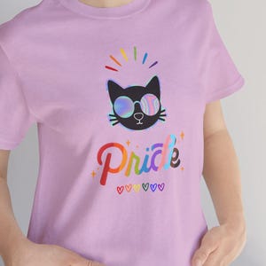 Pride Cat T-Shirt, Cute Gay Pride Tee, LGBTQ+ Pride Shirt, Summery Fashion for Celebrations, Casual Wear, Gift for Cat Lovers