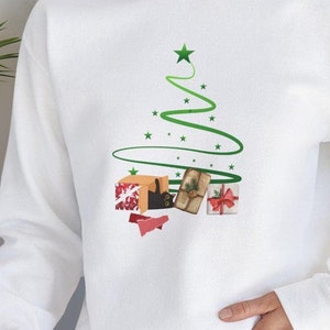 Christmas Tree Sweatshirt, Festive Holiday Jumper, Abstract Tree Design, Cat Lover Gift, Winter Pullover, Christmas Present Sweatshirt