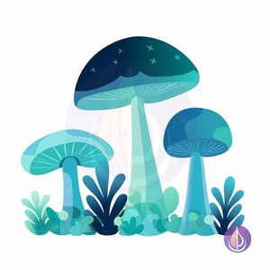 Champignons forestiers bleus et verts Pastel SVG