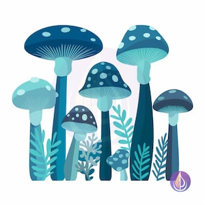 Champignons forestiers bleus et verts Grand SVG