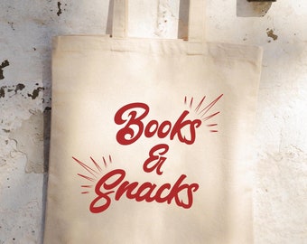 Books & Snacks Canvas Bag Bookish Tote Bag Gift For Book Club Bag Funny Reader Tote For Book Lover Gift For Bookworm BookTok Bag