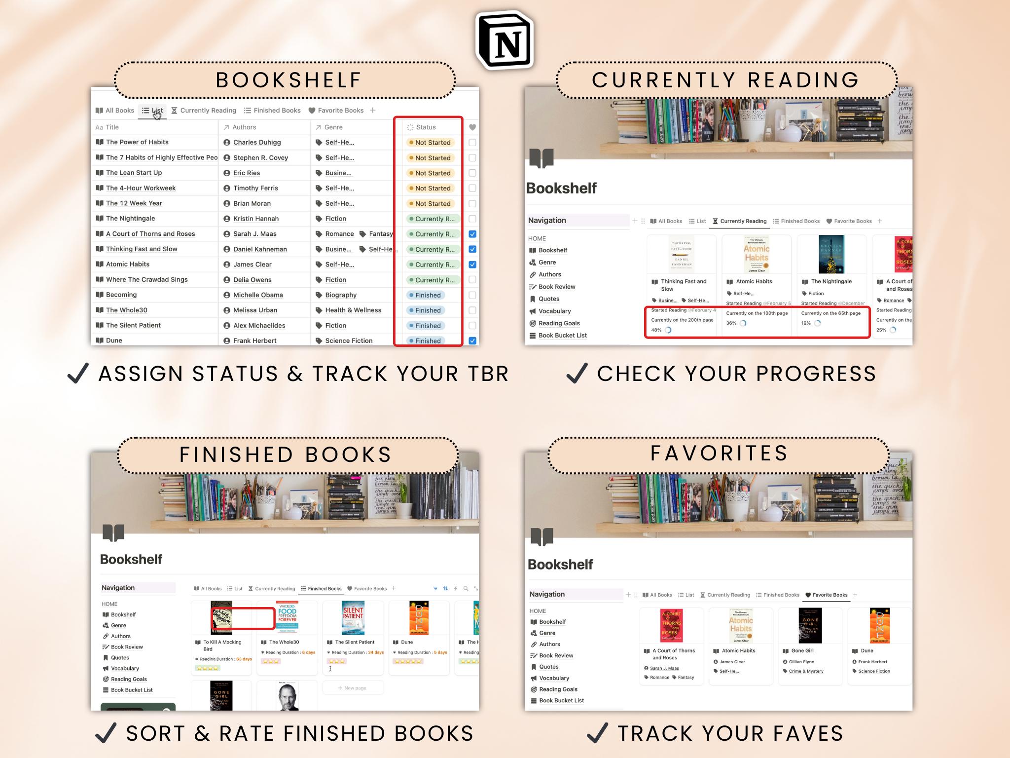 Reading Planner Notion Template Book Tracker Notion Book Log Digital ...