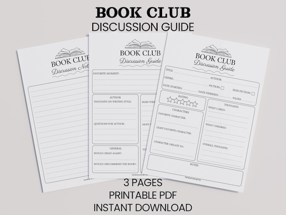 Book Club Discussion Guide Book Club Icebreaker Book Club Activities Book Club Printable Book Review Questions Book Club Guide Printable PDF