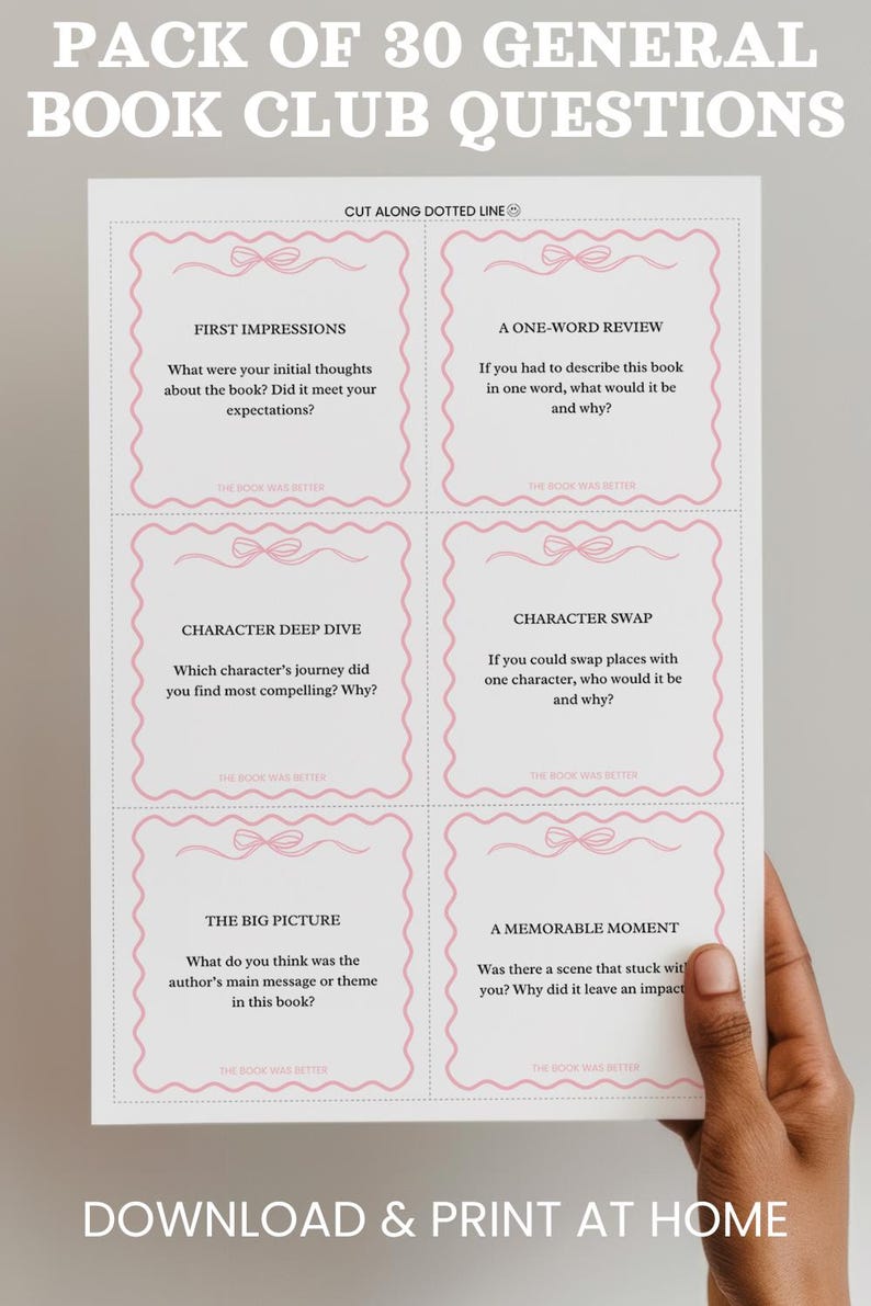 book club game. book club printable game. book club questions & book club discussion starters