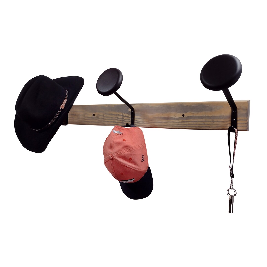 Hat Rack Wall Mount for Cowboy Hat, Fedora, Brimmed Hat, With Horizontal Backboard and 3 Domed