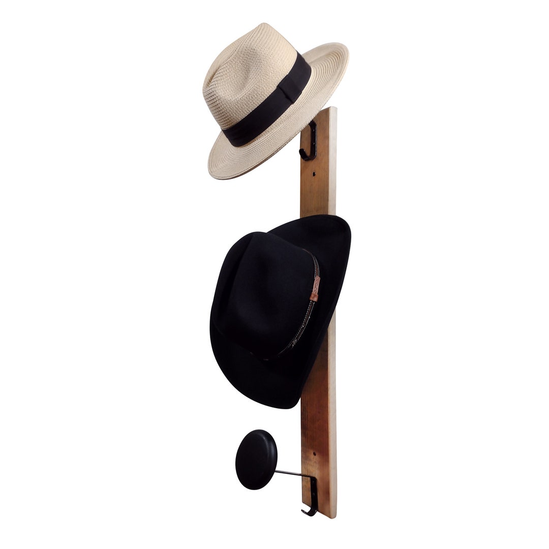 Hat Rack Wall Mount for Cowboy Hat, Fedora, Brimmed Hat, With Vertical Backboard and 3 Domed