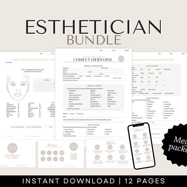 Facial Consent Form, Facial Consultation Form includes Skin Analysis for Estheticians, Beauty Therapists & Beauticians to use in Salon