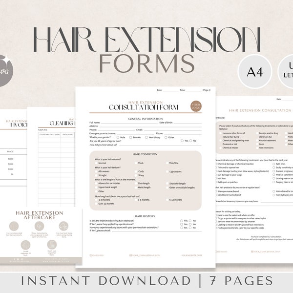 Hair Extension Consent Forms | Hair Extension Consultation Form Client Record Hair Extension Client Record Hairdressing Client Record Form