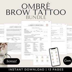 Ombre Tattoo Consent Form - Ombre Brow Consent Form, Pmu Aftercare Cards, Pmu Client Record Powder Brow Consent Esthetician