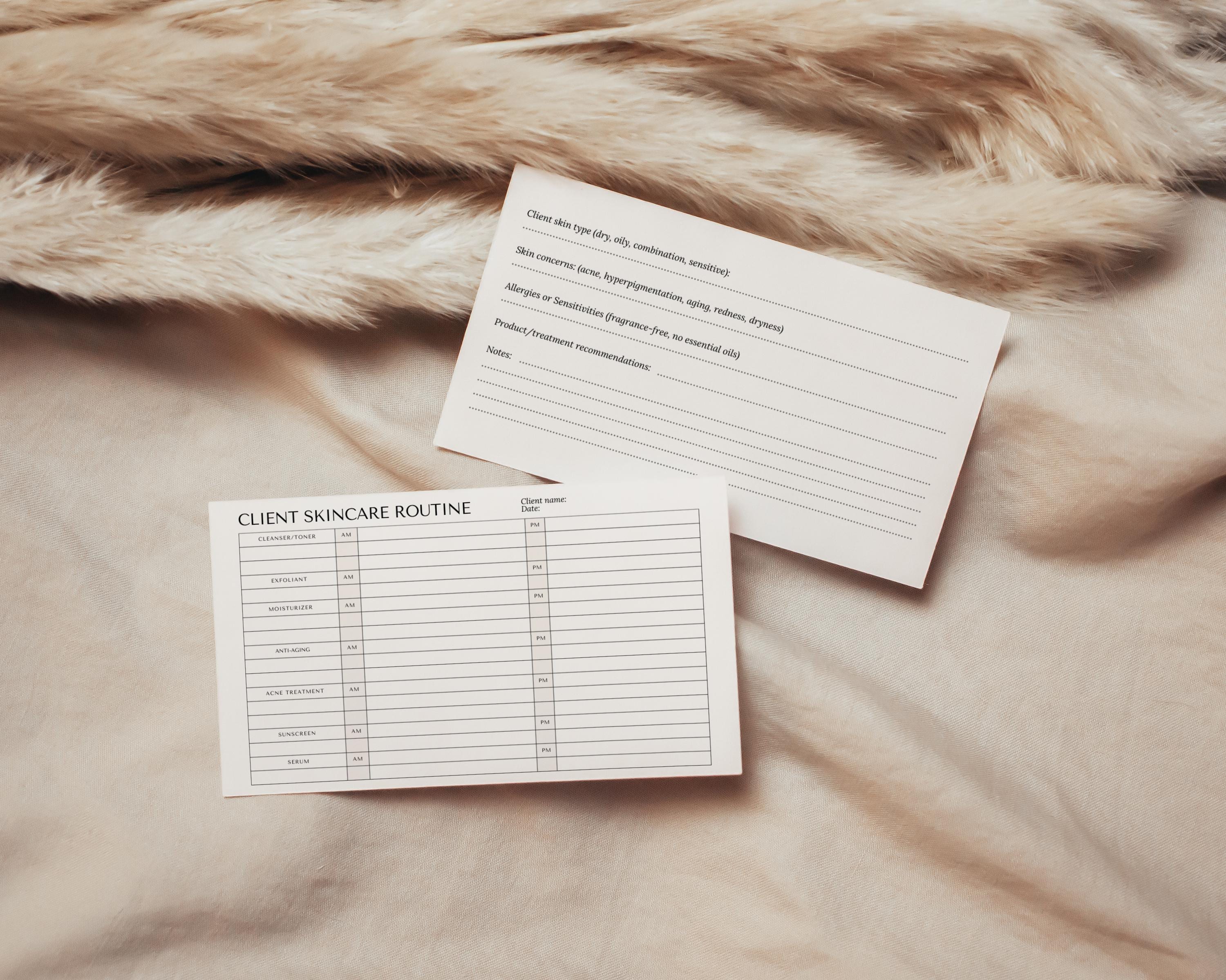 At Home Client Skincare Routine Card - Skin Routine Guide Template,  Esthetician Template