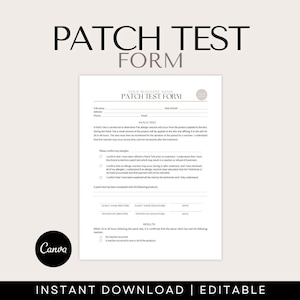 Patch Test Form - Beauty Patch Test Form, Patch Test Template, Client Patch Test Form.