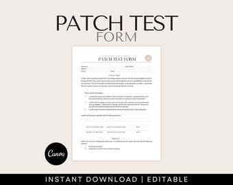 Patch Test Form - Beauty Patch Test Form, Patch Test Template, Client Patch Test Form.